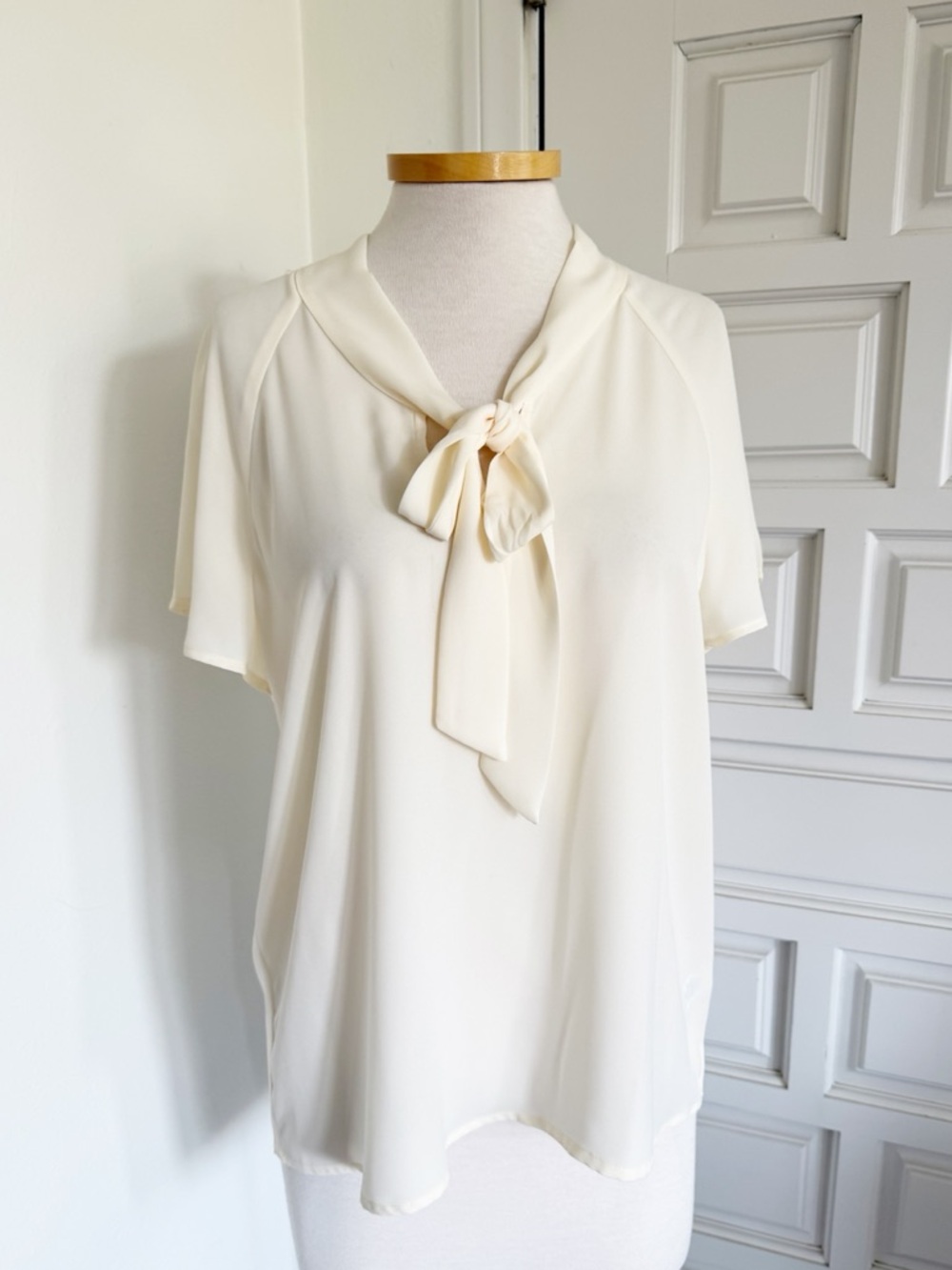 NWT Pleione Econscious Cream Blouse Top Tie NeckFlutter Sleeves Size Medium
